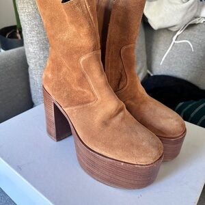 SIMON MILLER Platform Suede Mid-Calf Boots in Tan
